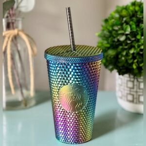 Starbucks Black Metallic Oil Slick Rainbow BlingGrande Studded Tumbler Halloween